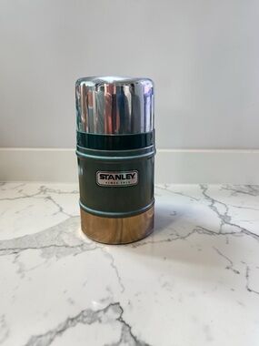 Vintage Stanley Green and Silver Insulated Food Jar with Brass Accent
